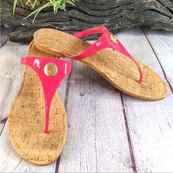3/$20 Cole Haan “Tabitha” Bright Pink & Gold Designed Thong Sandals (Size: 6.5) - Picture 1 of 11